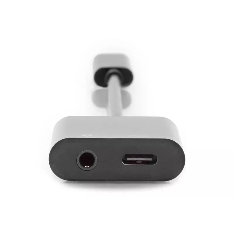 DIGITUS USB Type-C skirstytuvas, USB-C – 3,5 mm + USB-C, M/F/F, 20 cm, juodas