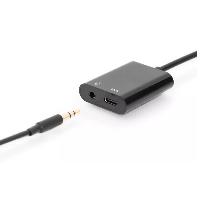 DIGITUS USB Type-C skirstytuvas, USB-C – 3,5 mm + USB-C, M/F/F, 20 cm, juodas