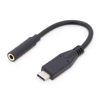 DIGITUS USB Type-C garso adapterio laidas, Type-C - 3,5 mm M/F, 20 cm, garso įvestis/išvestis, 3.1 versija, CE, juoda