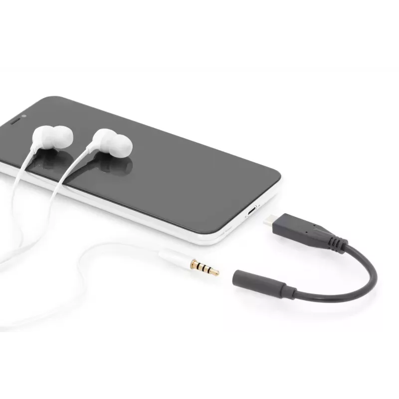 DIGITUS USB Type-C garso adapterio laidas, Type-C - 3,5 mm M/F, 20 cm, garso įvestis/išvestis, 3.1 versija, CE, juoda