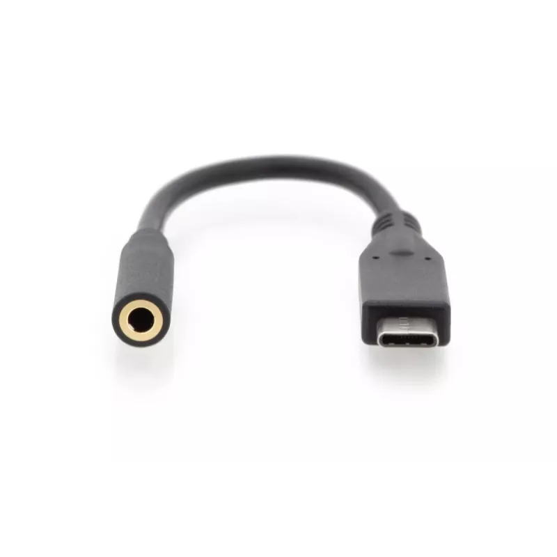 DIGITUS USB Type-C garso adapterio laidas, Type-C - 3,5 mm M/F, 20 cm, garso įvestis/išvestis, 3.1 versija, CE, juoda
