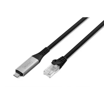 DIGITUS USB-C 3.2 Gen1 - RJ45 Ethernet kabelis - CAT6a S/FTP Juodas - 15 m