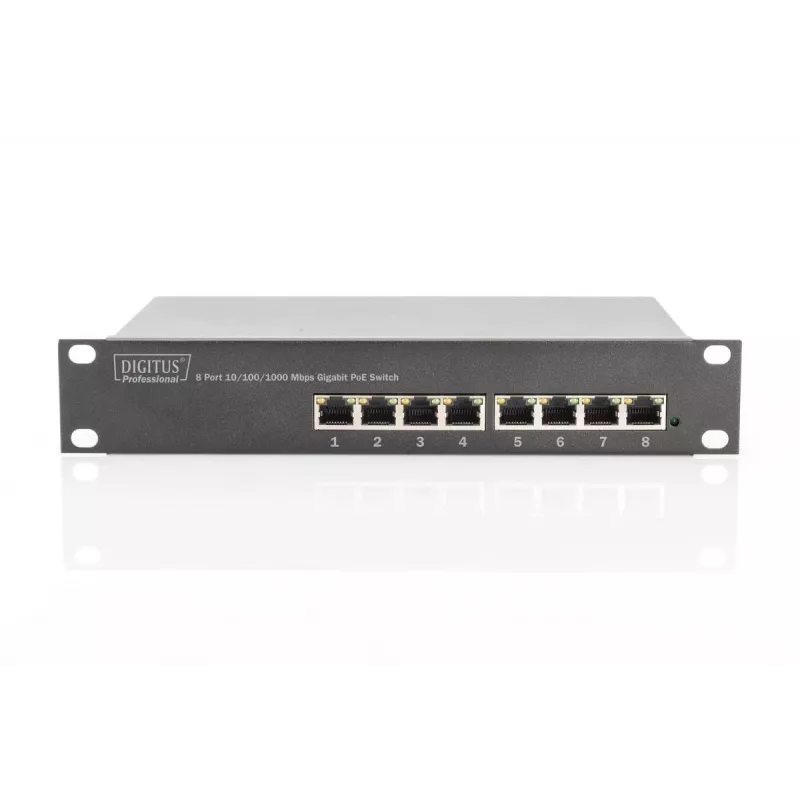 DIGITUS 8 prievadų Gigabit PoE jungiklis 10 col. 8x10/100/1000Mbps RJ45 PoE 96W