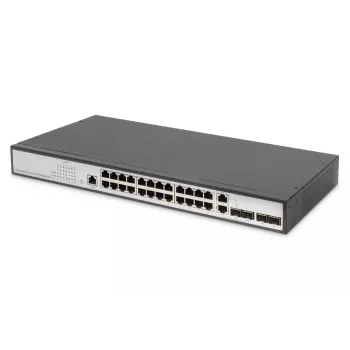 DIGITUS L2 valdomas Gigabit Ethernet tinklo jungiklis 24 prievadai + 2 kombinuoti ir 2 SFP magistraliniai prievadai