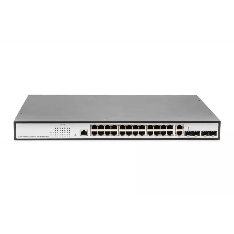 DIGITUS L2 valdomas Gigabit Ethernet tinklo jungiklis 24 prievadai + 2 kombinuoti ir 2 SFP magistraliniai prievadai