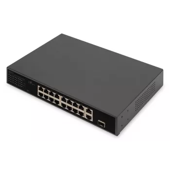 DIGITUS PoE jungiklis 16 prievadų 10/100 Mbps, 16x 10/100Mbps PoE RJ45, 1x GE RJ45, 1x SFP