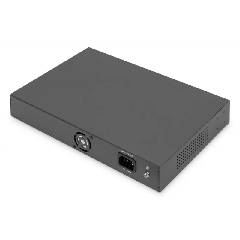 DIGITUS PoE jungiklis 16 prievadų 10/100 Mbps, 16x 10/100Mbps PoE RJ45, 1x GE RJ45, 1x SFP