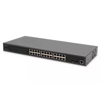 DIGITUS Gigabit Ethernet valdomas 24 prievadų PoE jungiklis su 2 SFP lizdais
