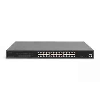 DIGITUS Gigabit Ethernet valdomas 24 prievadų PoE jungiklis su 2 SFP lizdais