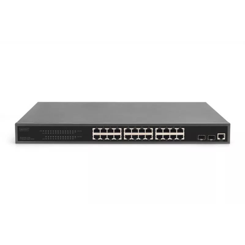 DIGITUS Gigabit Ethernet valdomas 24 prievadų PoE jungiklis su 2 SFP lizdais