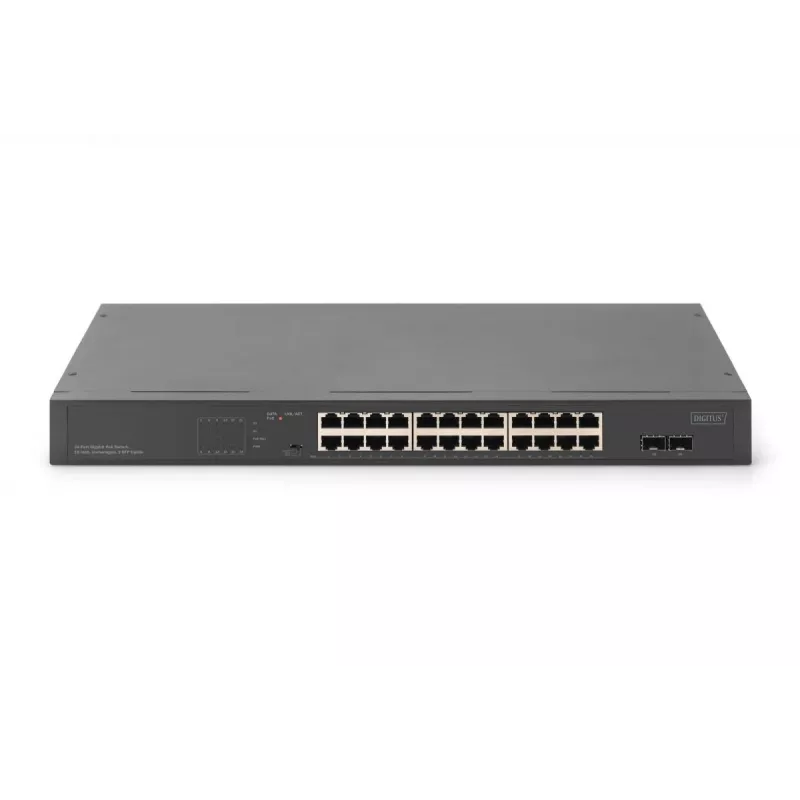 DIGITUS Nevaldomas PoE jungiklis - 24 prievadai Gigabit + 2 prievadai Gigabit SFP