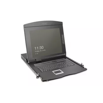 DIGITUS modulinė 43,2 cm (19 colių) HD TFT konsolė su 8 prievadų KVM, RAL 9005 juoda – GE klaviatūra