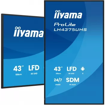 „iiyama LH4375UHS-B2AG“ skaitmeninės reklamos ekranas, 108 cm (42,5 colio), LCD, Wi-Fi, 500 cd/m², 4K Ultra HD, juodas, įmontuotas procesorius, Android 11, 24/7