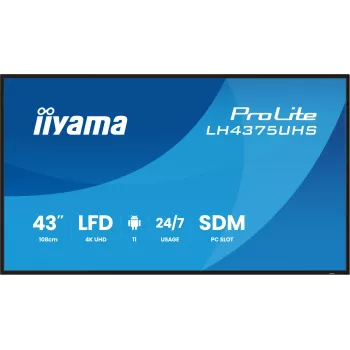 „iiyama LH4375UHS-B2AG“ skaitmeninės reklamos ekranas, 108 cm (42,5 colio), LCD, Wi-Fi, 500 cd/m², 4K Ultra HD, juodas, įmontuotas procesorius, Android 11, 24/7