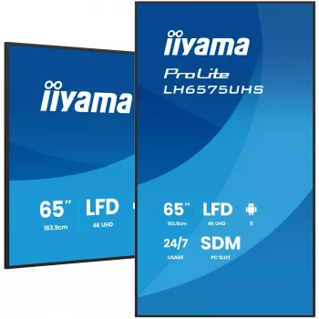 iiyama LH6575UHS-B2AG Skelbimų ekranas 163,8 cm (64,5 colio) LCD su Wi-Fi 500 cd/m² 4K Ultra HD juodas su integruotu procesoriumi Android 11 24/7