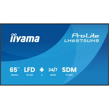 iiyama LH6575UHS-B2AG Skelbimų ekranas 163,8 cm (64,5 colio) LCD su Wi-Fi 500 cd/m² 4K Ultra HD juodas su integruotu procesoriumi Android 11 24/7