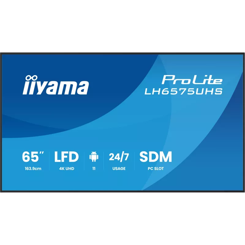 iiyama LH6575UHS-B2AG Skelbimų ekranas 163,8 cm (64,5 colio) LCD su Wi-Fi 500 cd/m² 4K Ultra HD juodas su integruotu procesoriumi Android 11 24/7