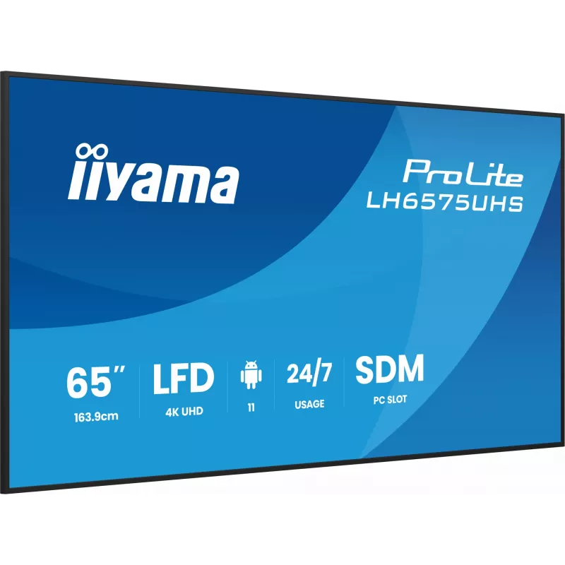 iiyama LH6575UHS-B2AG Skelbimų ekranas 163,8 cm (64,5 colio) LCD su Wi-Fi 500 cd/m² 4K Ultra HD juodas su integruotu procesoriumi Android 11 24/7