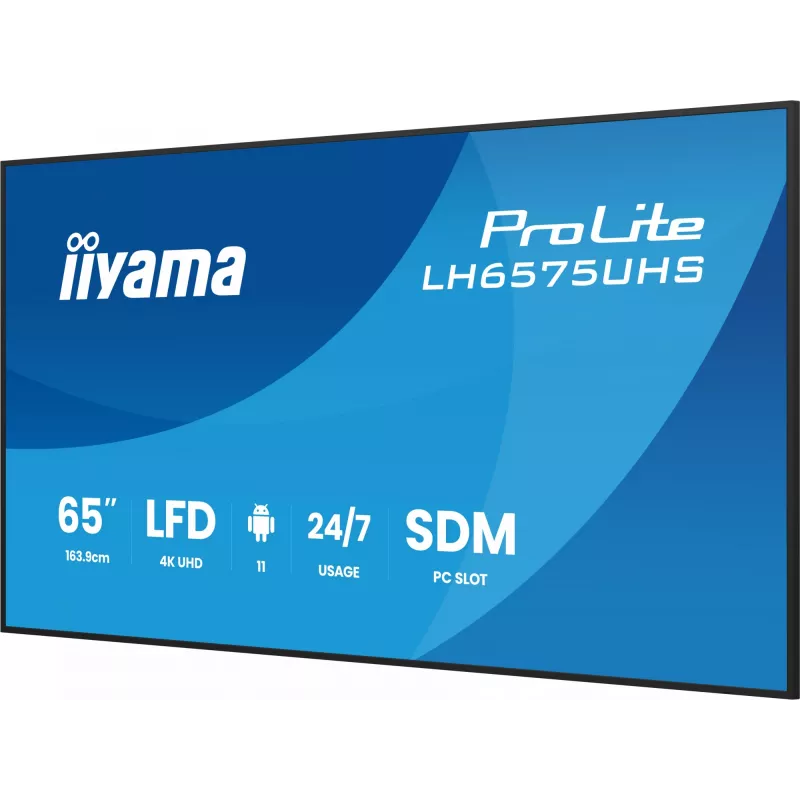 iiyama LH6575UHS-B2AG Skelbimų ekranas 163,8 cm (64,5 colio) LCD su Wi-Fi 500 cd/m² 4K Ultra HD juodas su integruotu procesoriumi Android 11 24/7