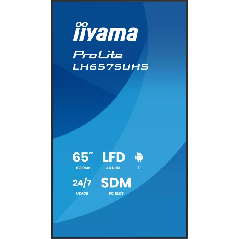 iiyama LH6575UHS-B2AG Skelbimų ekranas 163,8 cm (64,5 colio) LCD su Wi-Fi 500 cd/m² 4K Ultra HD juodas su integruotu procesoriumi Android 11 24/7