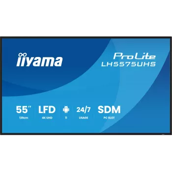 iiyama LH5575UHS-B2AG Skaitmeninės reklamos ekranas 138,7 cm (54,6 colio) LCD Wi-Fi 500 cd/m² 4K Ultra HD Juodas Įmontuotas procesorius Android 11 24/7