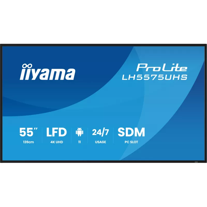iiyama LH5575UHS-B2AG Skaitmeninės reklamos ekranas 138,7 cm (54,6 colio) LCD Wi-Fi 500 cd/m² 4K Ultra HD Juodas Įmontuotas procesorius Android 11 24/7
