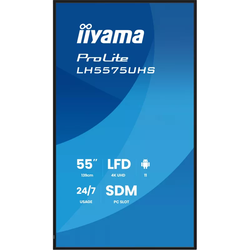 iiyama LH5575UHS-B2AG Skaitmeninės reklamos ekranas 138,7 cm (54,6 colio) LCD Wi-Fi 500 cd/m² 4K Ultra HD Juodas Įmontuotas procesorius Android 11 24/7