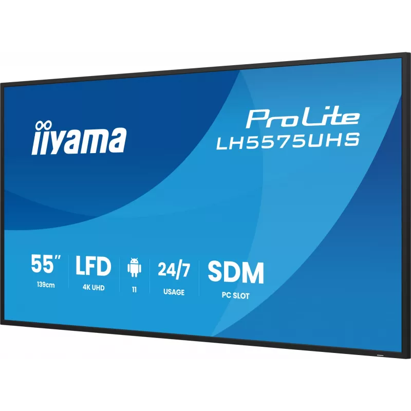 iiyama LH5575UHS-B2AG Skaitmeninės reklamos ekranas 138,7 cm (54,6 colio) LCD Wi-Fi 500 cd/m² 4K Ultra HD Juodas Įmontuotas procesorius Android 11 24/7
