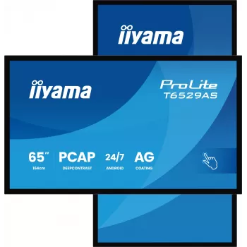 IIYAMA T6529AS-B1AG Reklaminis ekranas su kiosko dizainu 163,8 cm (64,5 col.) LED Wi-Fi 420 cd/m² 4K Ultra HD Juodas Liečiamasis ekranas Integruotas procesorius Android 24/7