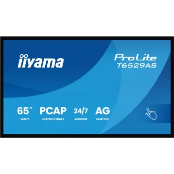IIYAMA T6529AS-B1AG Reklaminis ekranas su kiosko dizainu 163,8 cm (64,5 col.) LED Wi-Fi 420 cd/m² 4K Ultra HD Juodas Liečiamasis ekranas Integruotas procesorius Android 24/7