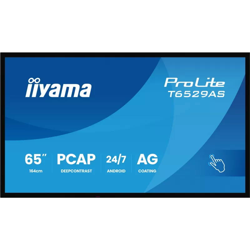 IIYAMA T6529AS-B1AG Reklaminis ekranas su kiosko dizainu 163,8 cm (64,5 col.) LED Wi-Fi 420 cd/m² 4K Ultra HD Juodas Liečiamasis ekranas Integruotas procesorius Android 24/7