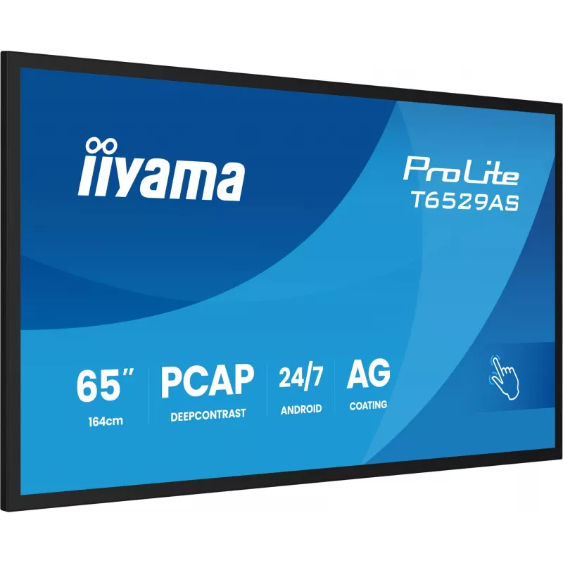 IIYAMA T6529AS-B1AG Reklaminis ekranas su kiosko dizainu 163,8 cm (64,5 col.) LED Wi-Fi 420 cd/m² 4K Ultra HD Juodas Liečiamasis ekranas Integruotas procesorius Android 24/7