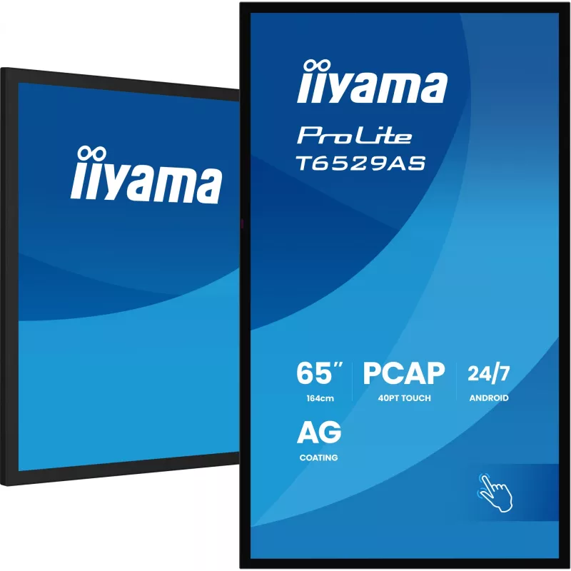 IIYAMA T6529AS-B1AG Reklaminis ekranas su kiosko dizainu 163,8 cm (64,5 col.) LED Wi-Fi 420 cd/m² 4K Ultra HD Juodas Liečiamasis ekranas Integruotas procesorius Android 24/7