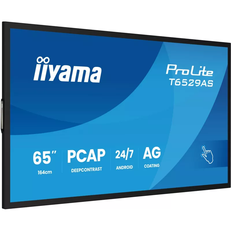 IIYAMA T6529AS-B1AG Reklaminis ekranas su kiosko dizainu 163,8 cm (64,5 col.) LED Wi-Fi 420 cd/m² 4K Ultra HD Juodas Liečiamasis ekranas Integruotas procesorius Android 24/7