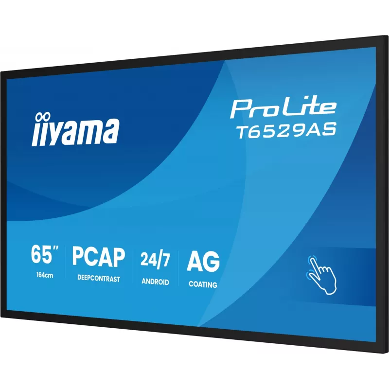 IIYAMA T6529AS-B1AG Reklaminis ekranas su kiosko dizainu 163,8 cm (64,5 col.) LED Wi-Fi 420 cd/m² 4K Ultra HD Juodas Liečiamasis ekranas Integruotas procesorius Android 24/7