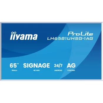 IIYAMA LH6581UHSG-1AG reklaminis ekranas 163,8 cm (64,5 colio) belaidis ryšys 500 cd/m² 4K Ultra HD baltas su integruotu procesoriumi Android 24/7