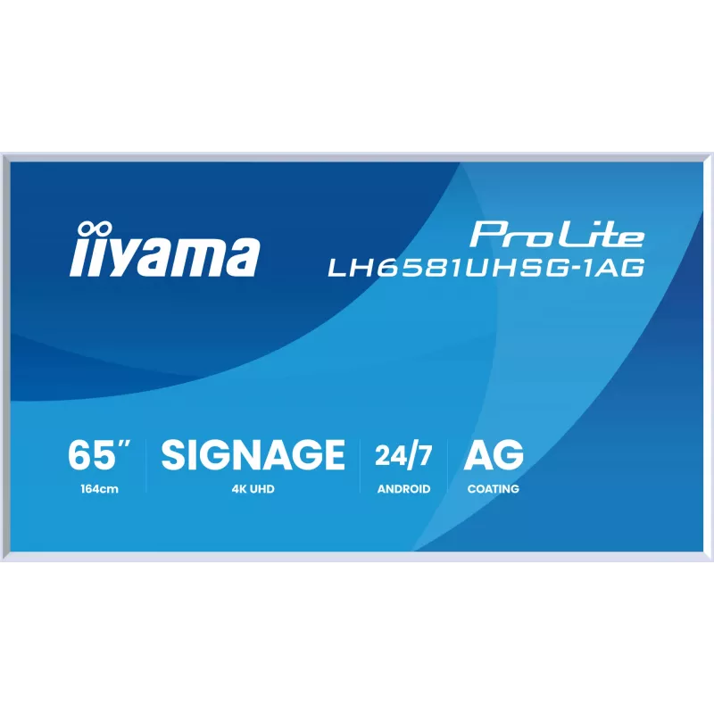 IIYAMA LH6581UHSG-1AG reklaminis ekranas 163,8 cm (64,5 colio) belaidis ryšys 500 cd/m² 4K Ultra HD baltas su integruotu procesoriumi Android 24/7