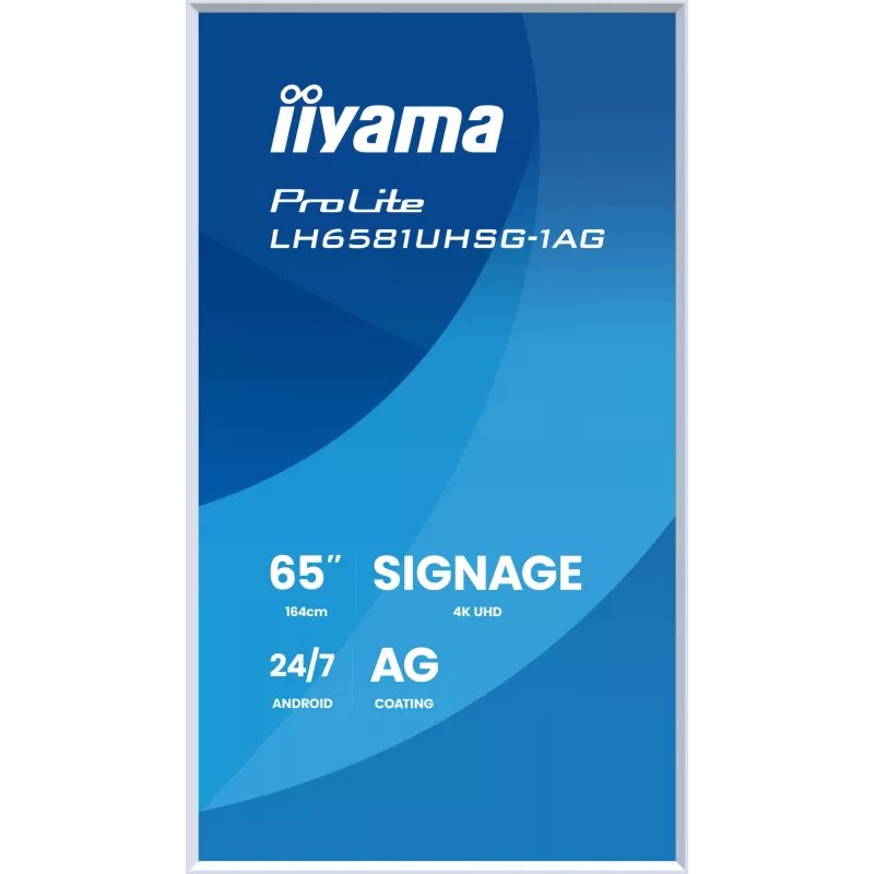 IIYAMA LH6581UHSG-1AG reklaminis ekranas 163,8 cm (64,5 colio) belaidis ryšys 500 cd/m² 4K Ultra HD baltas su integruotu procesoriumi Android 24/7