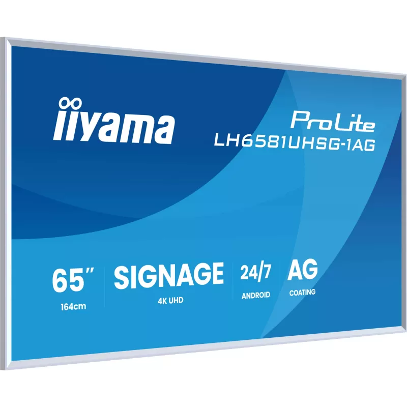 IIYAMA LH6581UHSG-1AG reklaminis ekranas 163,8 cm (64,5 colio) belaidis ryšys 500 cd/m² 4K Ultra HD baltas su integruotu procesoriumi Android 24/7