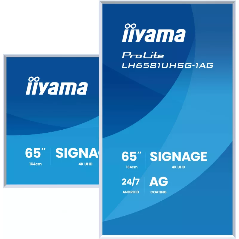 IIYAMA LH6581UHSG-1AG reklaminis ekranas 163,8 cm (64,5 colio) belaidis ryšys 500 cd/m² 4K Ultra HD baltas su integruotu procesoriumi Android 24/7