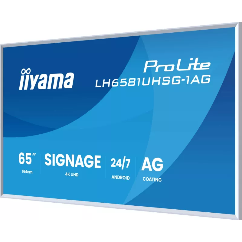 IIYAMA LH6581UHSG-1AG reklaminis ekranas 163,8 cm (64,5 colio) belaidis ryšys 500 cd/m² 4K Ultra HD baltas su integruotu procesoriumi Android 24/7