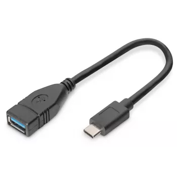 DIGITUS USB Type-C adapterinis kabelis, OTG, Type C - A M/F, 15 cm, Super Speed, juodas