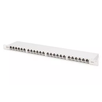 DIGITUS skydinis lizdų blokas CAT6A EA ekranuotas, 24 prievadų RJ45 dulkių dangteliai, 8P8C, 0,5U, pilkas RAL 7035