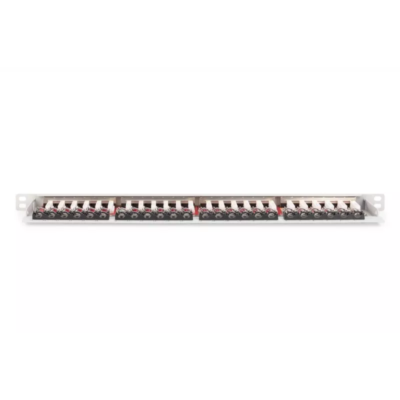 DIGITUS skydinis lizdų blokas CAT6A EA ekranuotas, 24 prievadų RJ45 dulkių dangteliai, 8P8C, 0,5U, pilkas RAL 7035