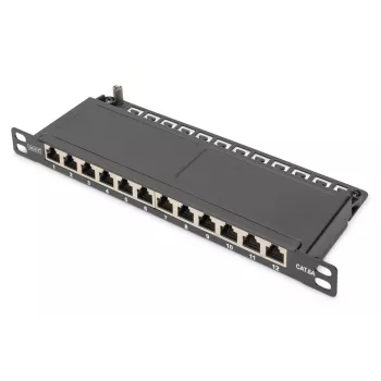 DIGITUS CAT6A jungčių skydelis, ekranuotas, 12 prievadų 1/2U, 10 inch montavimui stove, juodas RAL 9005