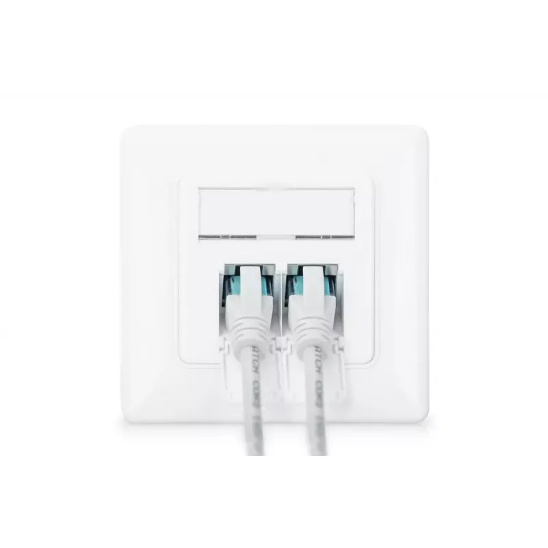 DIGITUS CAT6A Class EA tinklo lizdas, ekranuotas 2x RJ45, LSA, balta spalva, įleidžiamas, 8 krypčių