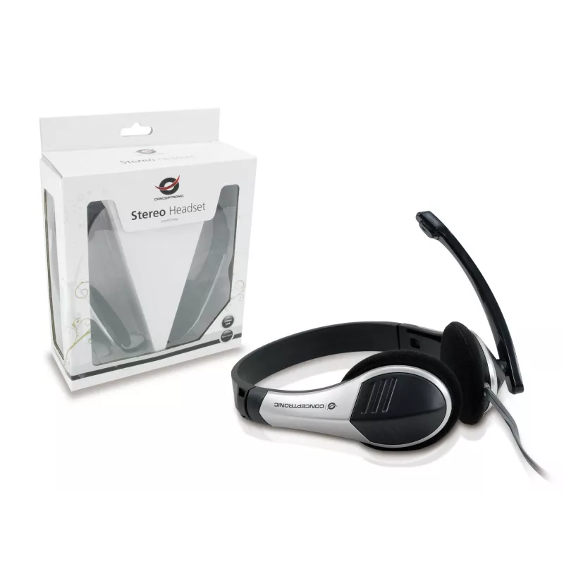Conceptronic Allround Stereo ausinės, laidinės, 20–22000 Hz, biurui/skambučių centrui, 111 g, juodos, sidabrinės