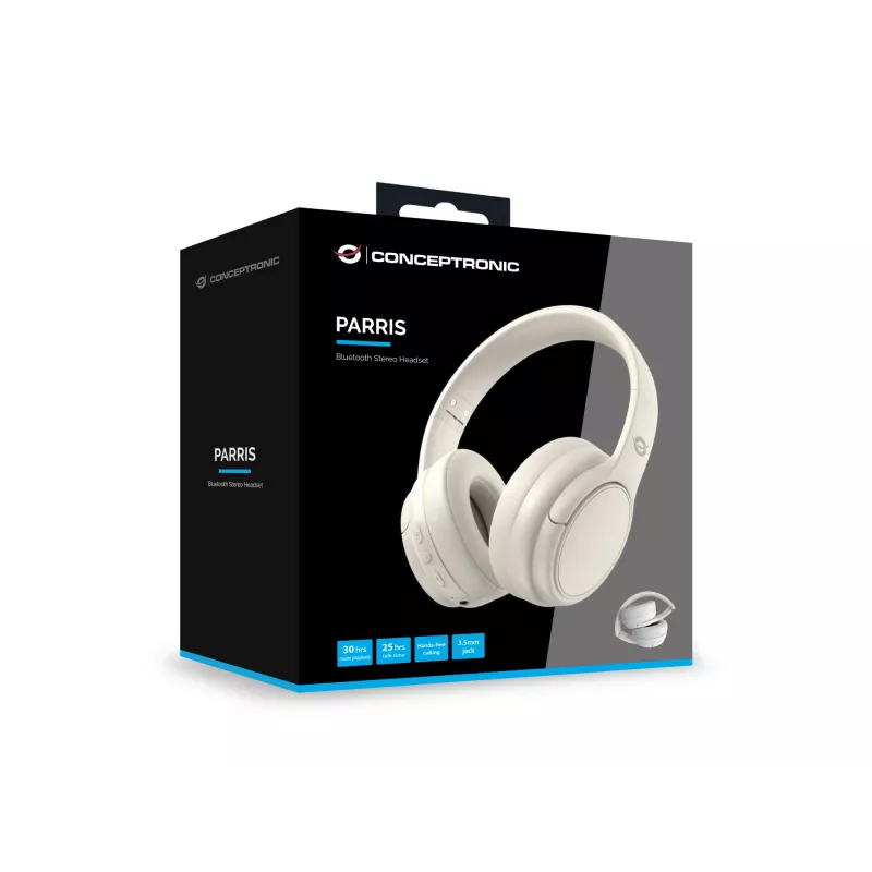 Conceptronic PARRIS03C Bluetooth stereo ausinės, laidinės ir belaidės, muzikai, 20–20000 Hz, 198,5 g, ausinės, kreminė
