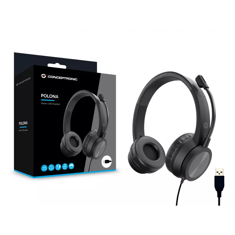 Conceptronic POLONA05B Stereo USB ausinės su triukšmą slopinančiu mikrofonu