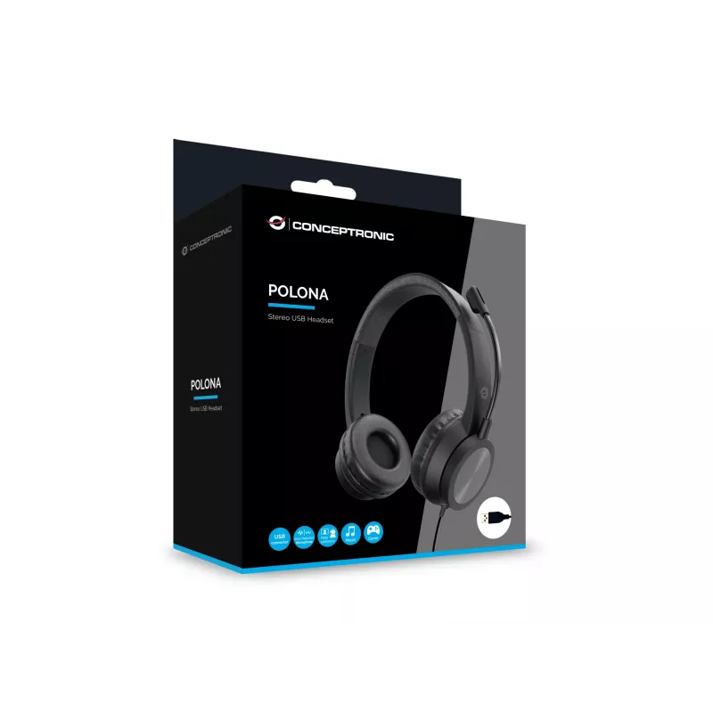 Conceptronic POLONA05B Stereo USB ausinės su triukšmą slopinančiu mikrofonu